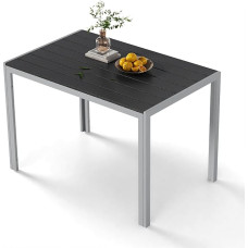 Clevich Garden Table, 110 x 70 cm, Made of Aluminium and WPC, Weatherproof Balcony Board, Heat and Weather Resistant for Patio and Garden (Silver + Black)