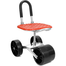 QWORK® Sodo taburetė su ratukais, riedanti sėdynė sodininkystei, pasukama 360° kampu, raudona, reguliuojamo aukščio, skirta buičiai ir sodui