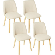 Goeurvant Valgomojo kėdės 4 medinių kojų rinkinys Minkštos kėdės Valgomojo kambarys Poliesteris Virtuvės kėdės valgomojo kambariui Virtuvės biuras Kreminis