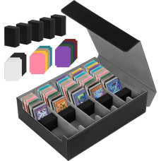 CAUTIOUS Pokemon kaladžių dėžutė, prekybinių kortelių dėžutė 3800+ kortelių, MTG kaladžių dėžutė, prekybinių kortelių dėžutė su 5 reguliuojamais kortelių skirtukais, su 48 suderinamais kortelių skirtukais (juoda + pilka)