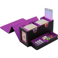 Tolesum Double Layer Card Deck Box for MTG, Gathering Card Box with Shop Window and Cube Compartment, PU Leather, Strong Magnetic Trading Card Box, Compatible Magic Commander TCG Cards, Black and