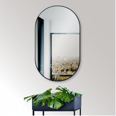 HOKO Designer Wall Mirror Oval 45 x 75 cm with Metal Frame Matt Black High and Horizontal Mounting Possible Oval Mirror for Bathroom, Hallway, Bedroom Design Mirror with Frame for the Living Room