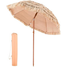 VEVOR Hawaii šiaudinis skėtis, 1,8 m šiaudinis skėtis, pakreipiamas paplūdimio skėtis su PP šiaudeliais ir 8 metaliniais strypais, sodo skėtis, rinkos skėtis, paplūdimio skėtis, terasa, baseino kraštas, kiemas