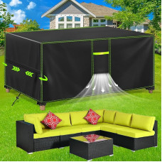 FORTRY Garden Furniture Cover, Waterproof, Winterproof Protective Cover, Garden Furniture, 420D Oxford Tarpaulin for Garden Table, Furniture Sets, Patio Furniture, Rectangular Table Cover, Garden
