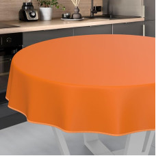 Oilcloth Tablecloth, Washable, Oilcloth, Garden Tablecloth, Outdoor, Indoor, Round, 120 cm with Hem, Orange