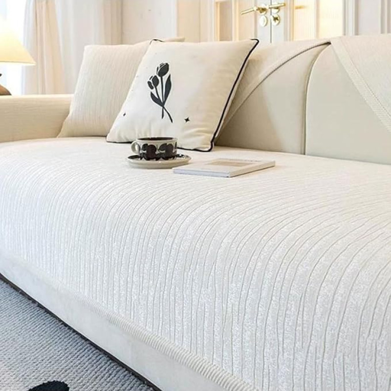 Yahbrra Sofos užvalkalas Minkštas šenilinis sofos užvalkalas: skirtas 1 2 3 4 vietų L formos sofai, mesti kampinį sofos sofos užvalkalą Universalus neslystantis šuns ir katės sofos užvalkalas (baltas, 90 x 160 cm)