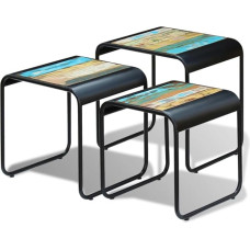 3 dalių derliaus kavos staliukų rinkinys Perdirbta mediena ir plieno rėmas, sudedami šoniniai stalai svetainei, miegamajam, rankų darbo kaimiški lizdiniai stalai su unikalia nusidėvėjusia apdaila, 3 dalių rinkinys