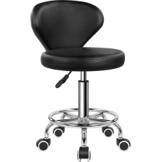 KKTONER PU odos žemo nugaros riedėjimo kėdė su atramomis kojoms Reguliuojamas aukštis Šiuolaikinis darbo pasukamas užduočių rengimo kėdė su ratukais biure Spa Namų salonas (juoda)