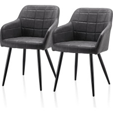 TUKAILAI Dining Room Chairs, Set of 2, Kitchen Chairs, Upholstered Chairs, Living Room Chairs, Armrest, Backrest, Faux Leather Seat, Upholstered Chair, Padded Seat, Metal Legs, Dark Grey