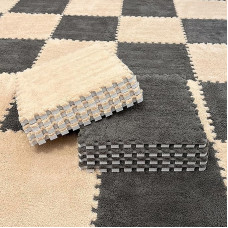 ouxei 12 X 30,5 cm Plüsch-Schaumstofffliesen Für Ineinandergreifen - 1 cm Dicke Schallschutzmatten, 60 Stück, Rosa/Weiß(Gray Apricot)