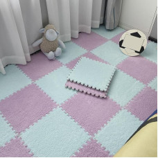 Pack of 28 12 x 12 inches / 0.4 inch Thick Interlocking Plush Foam Carpet Tiles with Edges (Blue + Purple)