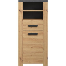 trendteam smart living - Follow - Chest of Drawers - Artisan Oak / Matera - Bathroom Cabinet with 2 Open Compartments - (W x H x D) 53 x 118 x 35 cm - Door Can be Mounted Left or Right
