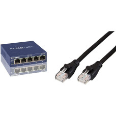 Netgear GS105GE 5-Port Unmanaged Gigabit Copper Switch (up to 1000 Mbps Data Transfer, Plug and Play, Metal Housing) & Amazon Basics Ethernet Network Cable, RJ45, Cat6, 1.5m, 1000Mbps