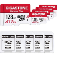 GIGASTONE Gaming Plus 128GB MicroSDXC atminties kortelė, 5 pakuotės + SD adapteris, suderinama su 