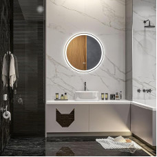 Kleankin Vonios veidrodis su apšvietimu, skersmuo 60 cm, apvalus LED sieninis veidrodis su jutikline funkcija, atminties funkcija, veidrodis su apsauga nuo rūko, vonios veidrodis, baltas