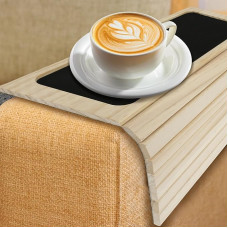 Sofos porankis dėklas Sulankstomas medinis porankis dėklas Sofos sofos porankis Stalas Porankis organizatoriaus dėklas gėrimams, užkandžiams, žurnalams ir nuotolinio valdymo pultui Sulankstomas sofos porankis stalas su audiniu atgal Nešiojamasis kompiuter