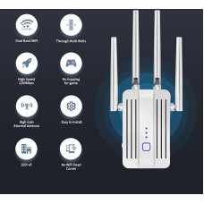 WLAN Amplifier 1200 Mbit/s WLAN Repeater, Dual Band 5GHz & 2.4GHz WiFi Repeater with WPS | 1200 Mbit/s | With LAN/WAN Port | Easy Setup | Compatible with All WiFi Devices