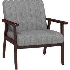 HOMCOM Fabric Accent Chair Modern Tufted Armchair for Bedroom Living Room Upholstered Lounge Chair with Wooden Legs Grey