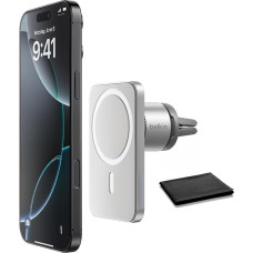 Belkin MagSafe Car Vent Mount Pro, Magnetic Mobile Phone Holder for iPhone 16/15/14/13/12, Secure Hold, Portrait & Landscape Format, Cable Management, Air Vent Clip, Magsafe Compatible, Silver