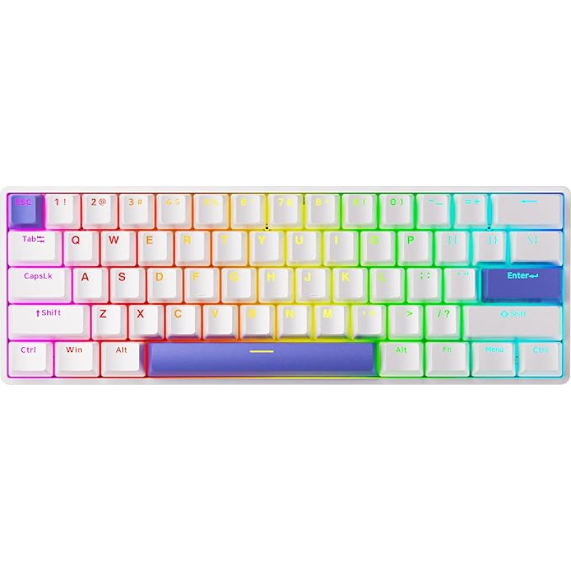 DrunkDeer G60 Rapid Trigger mechaninė žaidimų klaviatūra, TKL magnetinis jungiklis, RGB PBT klavišų dangteliai, kompaktiška, 60 % išdėstymas, 61 klavišas, USB laidinė, balta