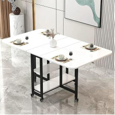 YHNNH, Mobilus stalas su lapais, stalas su lapais ir 2 atjungtomis sienelėmis, su metaliniais metalais (balta juoda lentyna, L 120 cm)