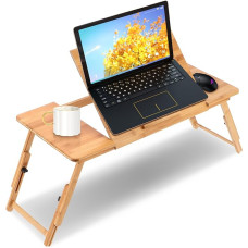 Ejoyous Bamboo Laptop Table, Bed Tablet, Height Adjustable, Folding Notebook Table, Bed Table, Lapdesks with Drawer for Reading or Breakfast and Drawing Table for Bed