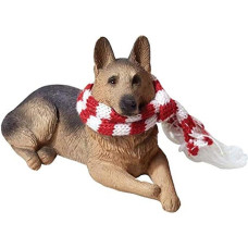 Sandicast German Shepherd Dog with Red and White Scarf Christmas Decoration