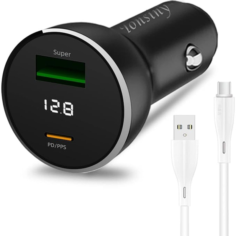 SUPERVOOC Car Charger Adapter, Oppo Car Charger 60W Compatible with 65W/50W, 2 Port 12/24V Cigarette Lighter Charger with USB C Cable for Oppo Find X5 Reno8/7/4/A96/A76/A16/A15, OnePlus, Realme