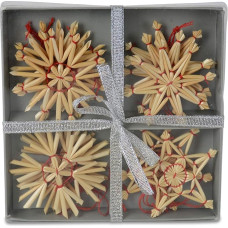 Riffelmacher 75315 Straw Stars Set, 12 Pieces, Size 6 cm Each with Red Thread for Hanging, Traditional Tree Decoration, Christmas, Advent, Stars, Hanging Decoration, Table Decoration, Christmas Tree