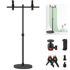 NEEWER DS004 T-shaped Table Background Stand Set with Robust Base, Removable Crossbar, 360° Ball Head, Clamps, Phone Holder, 14-25 Inch Projector Stand for Make-Up Food Product Photography