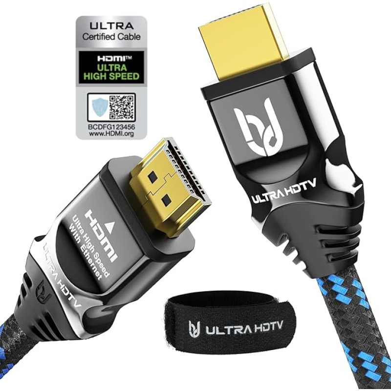 Ultra HDTV 8 K HDMI Cable - 48 Gbps, 4 K @ 120 Hz / 8 K @ 60 Hz, Dynamic HDR-10+, eARC, Variable Refresh Rate (VRR), Dolby Vision