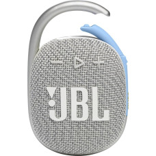 JBL Clip 4 Eco Bluetooth Speaker Made of Recycled Material in White - Waterproof, Portable Music Box with Practical Carabiner - Up to 10 Hours of Wireless Music Streaming