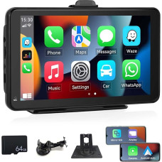 OiLiehu 7 Inch Car Radio with Screen Wireless Apple CarPlay & Android Car Bluetooth Car Radio with Mirror Link/FM Transmitter/Bluetooth/GPS/Siri/AUX-in/64G TF Card for 7-32V All Cars