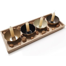 Logbuch-Verlag 4 Bowls for Candles as Advent Wreath on a Wooden Tray with Christmas Decoration Gold Natural Brown 45 x 18 cm