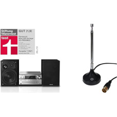 Panasonic SC-PMX94EG-S Micro HiFi System Silver, One Size & Oehlbach Radio Rod, FM DAB+ Rod Antenna for DAB+, FM, FM Stereo Radio Reception, Black, 17207