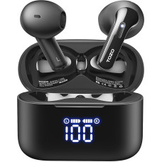 TOZO T21 Bluetooth Kopfhörer 5.3 In Ear Ohrhörer, Dual-Mikrofon Noise Cancelling Kopfhörer mit LED-Digitalanzeige,44 Std Spielzeit Stereo Sound,IPX8 Wasserdicht Headset für Sport und Alltag - Schwarz