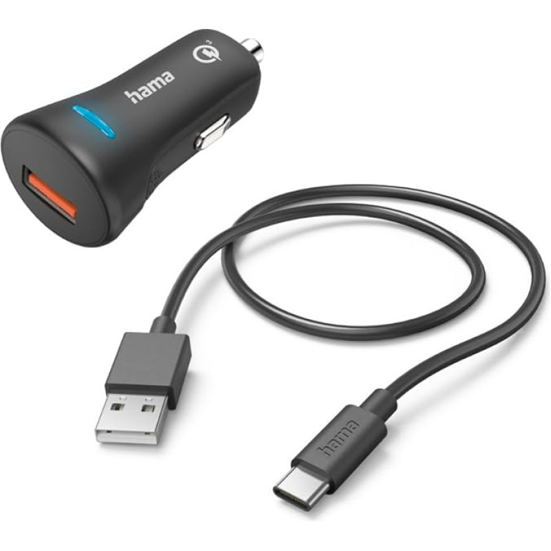 19.5W 1.5M Black USB C QC Fast Car Charger with Charging Cable