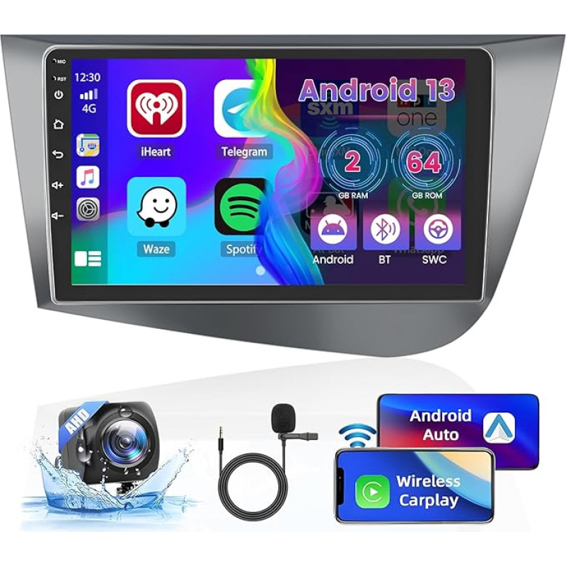 2GB + 64GB Android 13 Car Radio for Seat Leon 2005-2012 (Left-Hand Drive) Radio Wireless Apple CarPlay Android Car Bluetooth 9 Inch Screen Car Radio with Navigation Reversing Camera