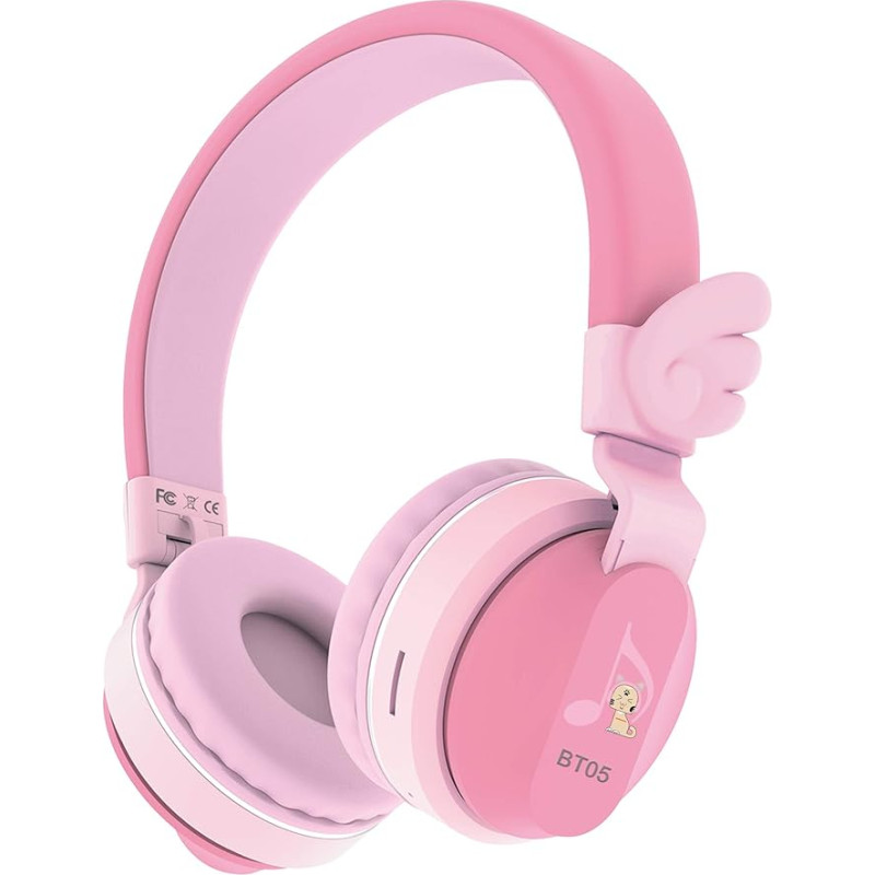 Riwbox BT05 Wings Kids Wireless Bluetooth Over-Ear Headphones 85dB/103dB Volume Control Foldable with Microphone/TF Card Compatible for PC/School Rose