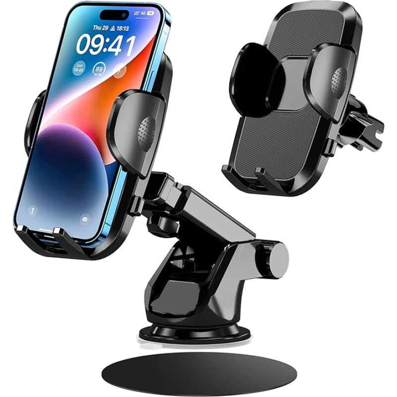 Besank Car Phone Holder [2024 Military Grade Suction Cup & Clip] 3 in 1 Phone Holder Car Dashboard/Windshield/Air Vent Compatible with All Smartphones