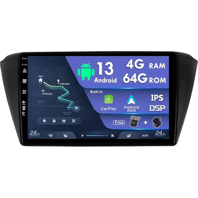 Double DIN Android Car Radio for Skoda Fabia 3 (2015-2019) DSP + Carplay, Support DAB + WiFi, BT, GPS, AUX, MirrorLink, WiFi, RDS - 4G + 64G