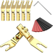 YuanYong Audiophile Y-Connector Double Screw Lock Pure with Allen Key / Heat Shrink Tube for Speaker Cable up to 4.5 mm, for Wall Plates, Home Cinema, Video Reception (Pack of 8) (Gold-Plated)