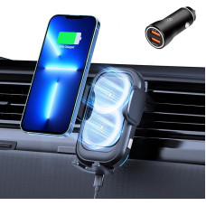 Olycism Car Mobile Phone Holder with Charging Function Max 15 W Qi Fast Charging QC 3.0 Adapter Smart Dual Charging Induction 360° Rotation Car Mobile Phone Holder with Charging Function with iPhone /