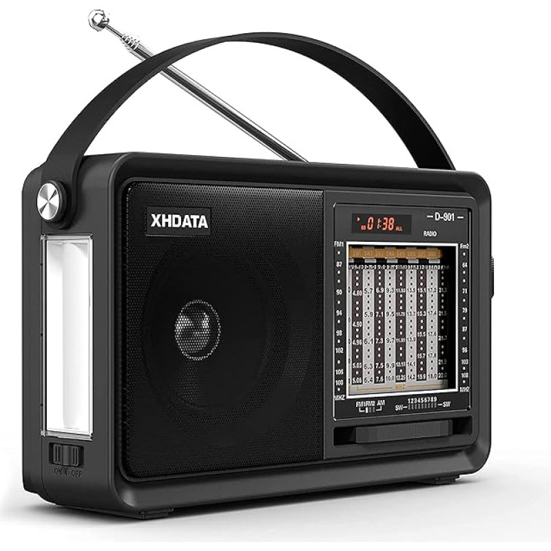 XHDATA D901 Portable Radio Bluetooth Speaker SW FM AM FM FM Supports TF USB AUX MP3 Radio with Torch Black