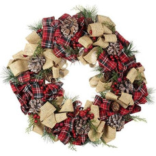 Heaven Sends Tartan Bow and Pine Cones Wreath