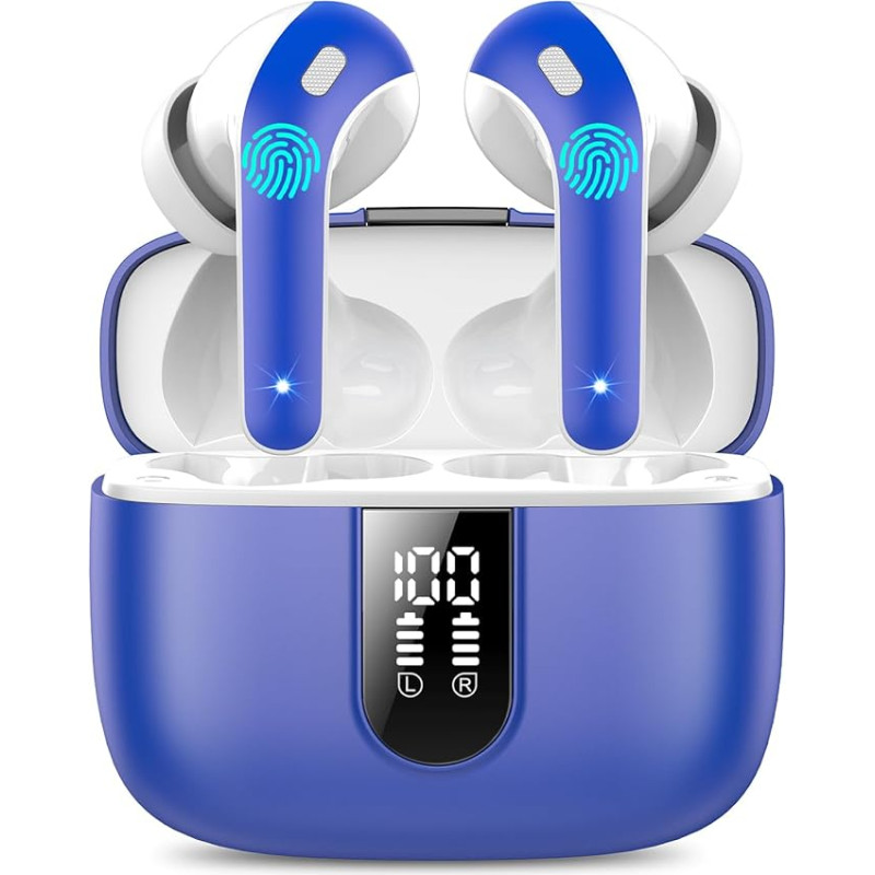 Bluetooth Headphones, In-Ear Headphones, Wireless Bluetooth 5.3 with 50H Deep Bass, 2024 Wireless Headphones, Noise Cancelling Earbuds with 4 ENC Mic, IPX7 Waterproof Earbuds, Dark Blue