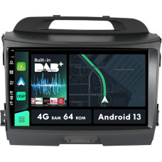 2 Din Car Radio Built-in DAB/DSP/Carplay Android 12 Suitable for Kia Sportage R 2011-2016 - [4G + 64G] - Free Reversing Camera - 9 Inch IPS - With Steering Wheel Control WiFi Bluetooth RDS