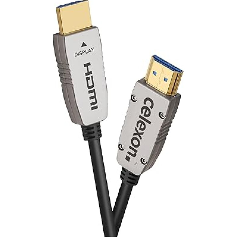 celexon HDMI UHD Active 48Gbps Optical Fibre - 15m - Black - Optical HDMI Signal Transmission - eARC - VRR - ALLM