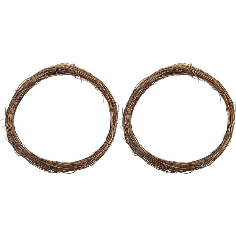 PATIKIL 14 Inch Rattan Wreath, 2 Pieces 1.18 Inch Wire OD Christmas Round Natural Vine Branch Wreath Garland Flower Ring for Door and Window Decorations, Brown