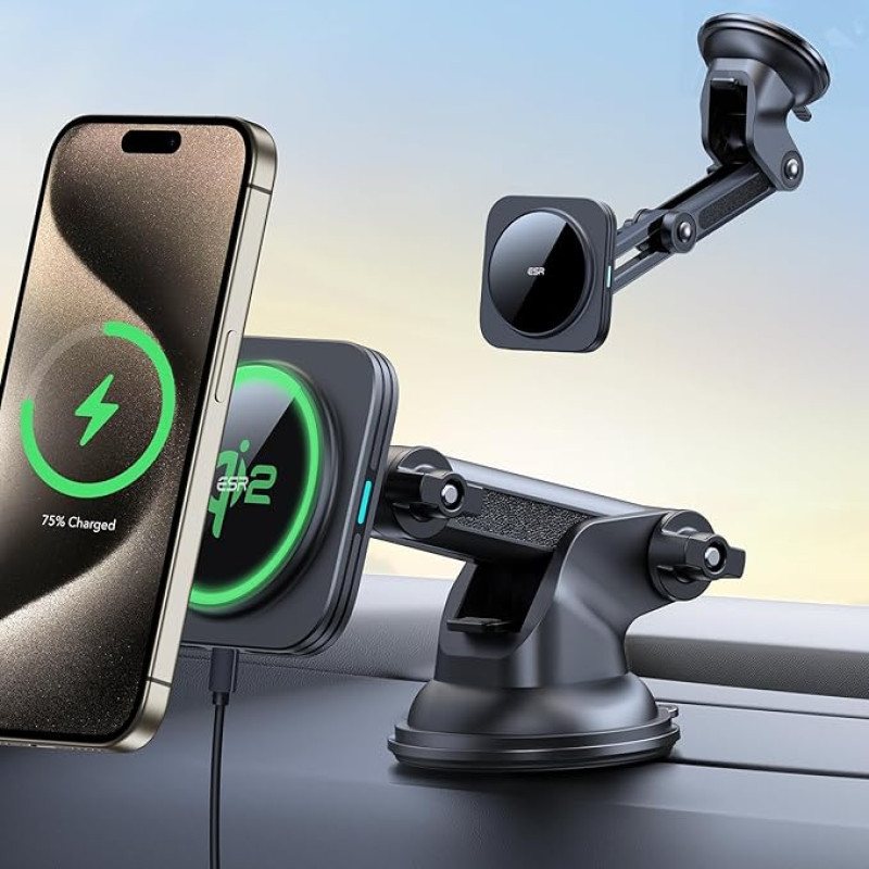 ESR For Qi2 15W Magsafe Car Mount with Charging Function, Qi2 Certified Magsafe Charger, Dashboard Wireless Charger, Mobile Phone Holder Car Magsafe for iPhone 16/15/14/13/12, Quick Charging